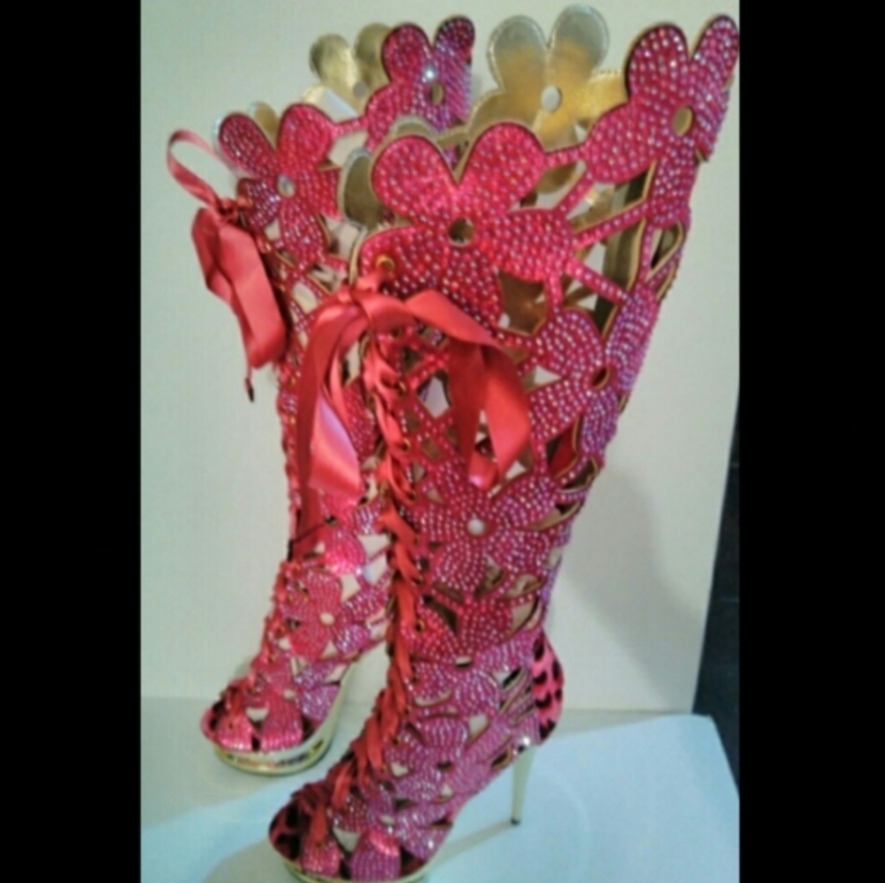 Suede boots red ribbon boots so beautiful 😍